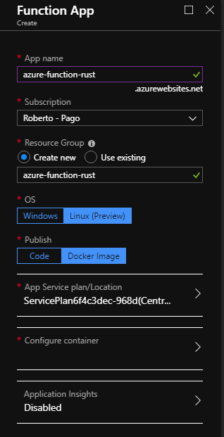 Function App form